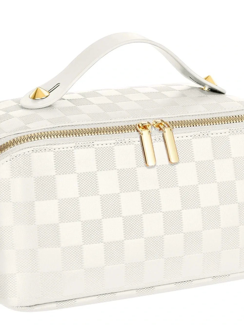 ✨NEW White Checker Cosmetic Travel Case with Gold Hardware